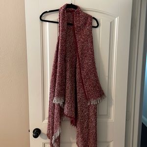 Red and gray sweater poncho